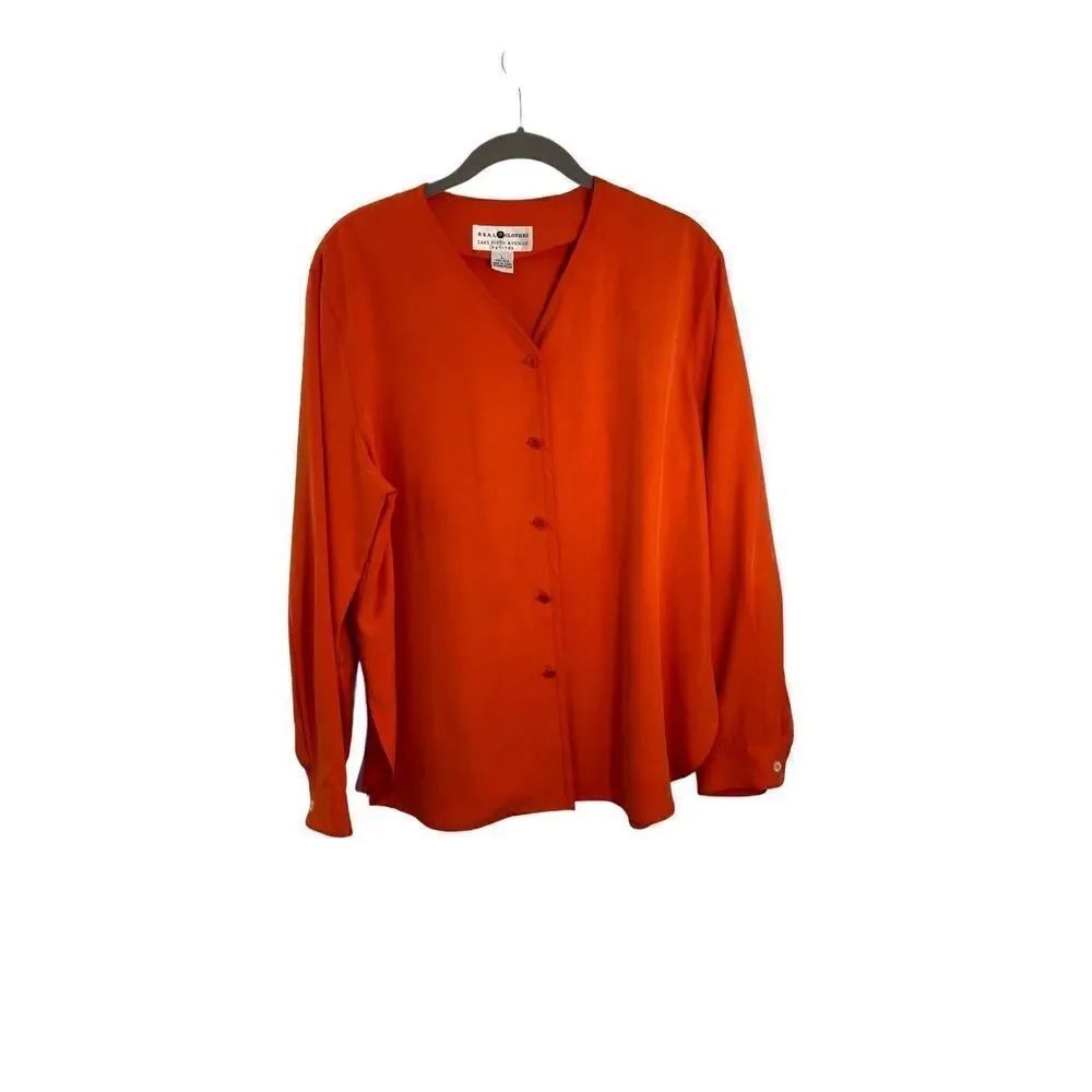 Vintage real clothes, Saks, 5th Ave., Orange 100% silk button up cardigan size P